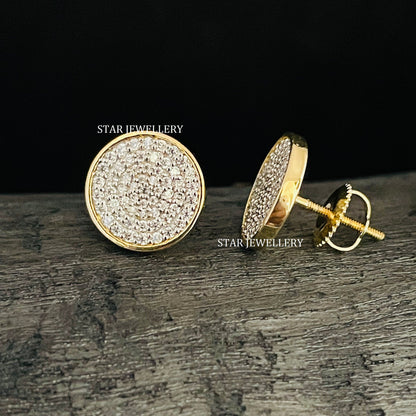 14K Solid Gold Pave Set Diamond Circle Earring