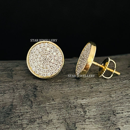 14K Solid Gold Pave Set Diamond Circle Earring