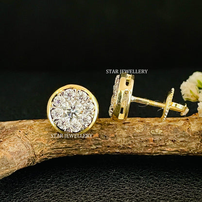 14K Solid Gold Diamond Cluster Earring