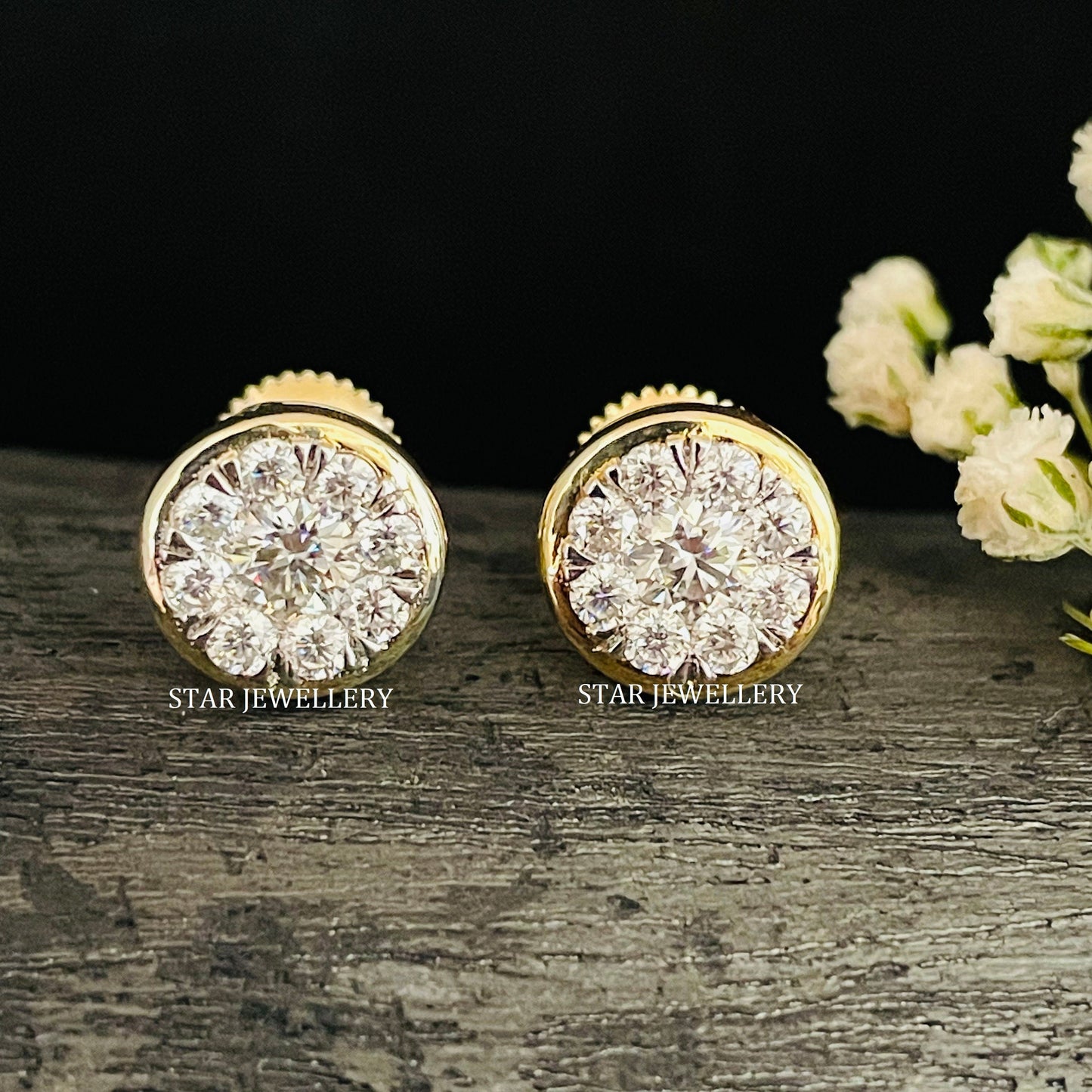 14K Solid Gold Diamond Cluster Earring