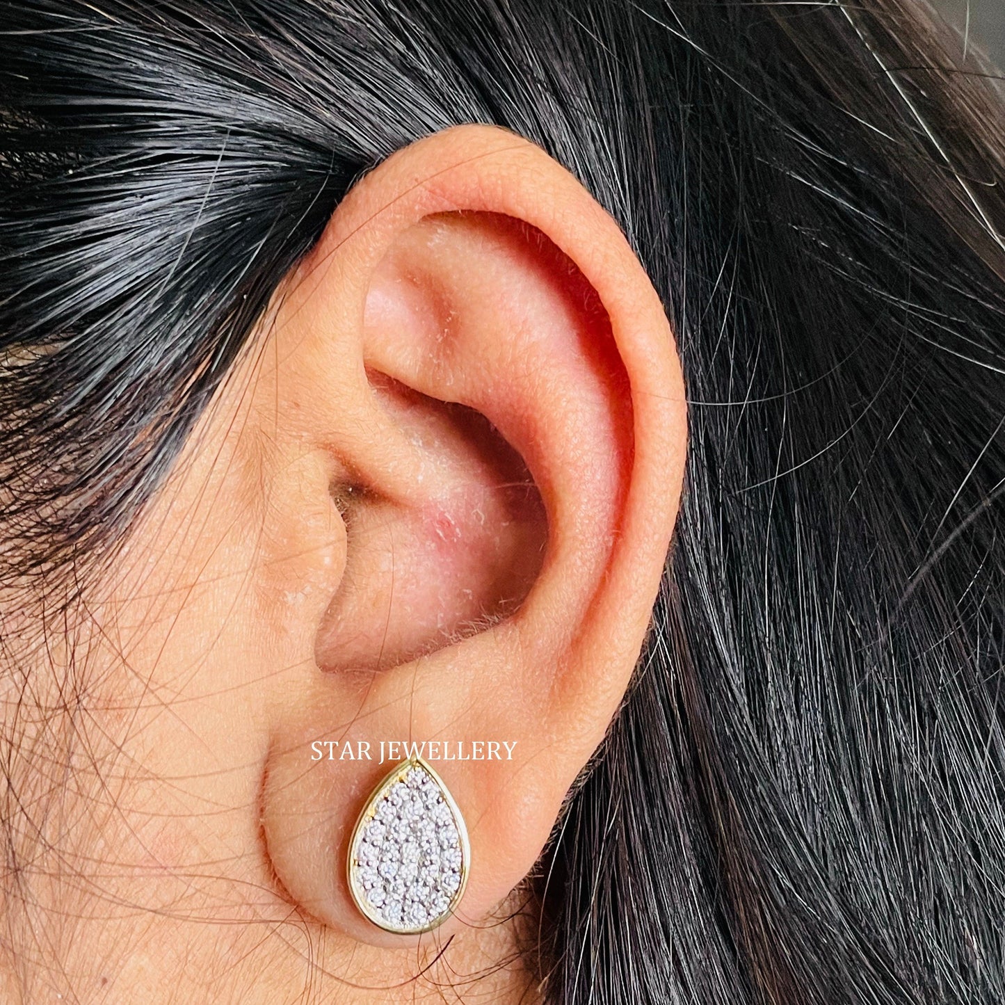 14K Solid Gold Pave Set Diamond Tear Drop Earring