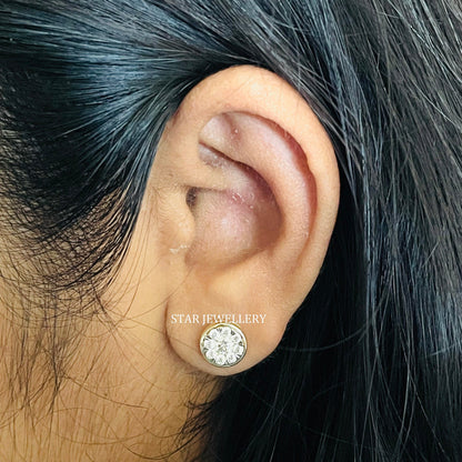 14K Solid Gold Diamond Cluster Earring