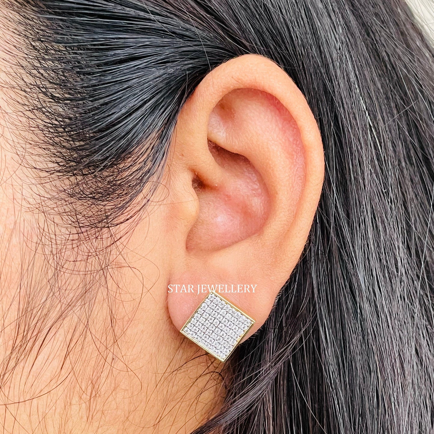 Unisex Pave Diamond  Set Square Earrings