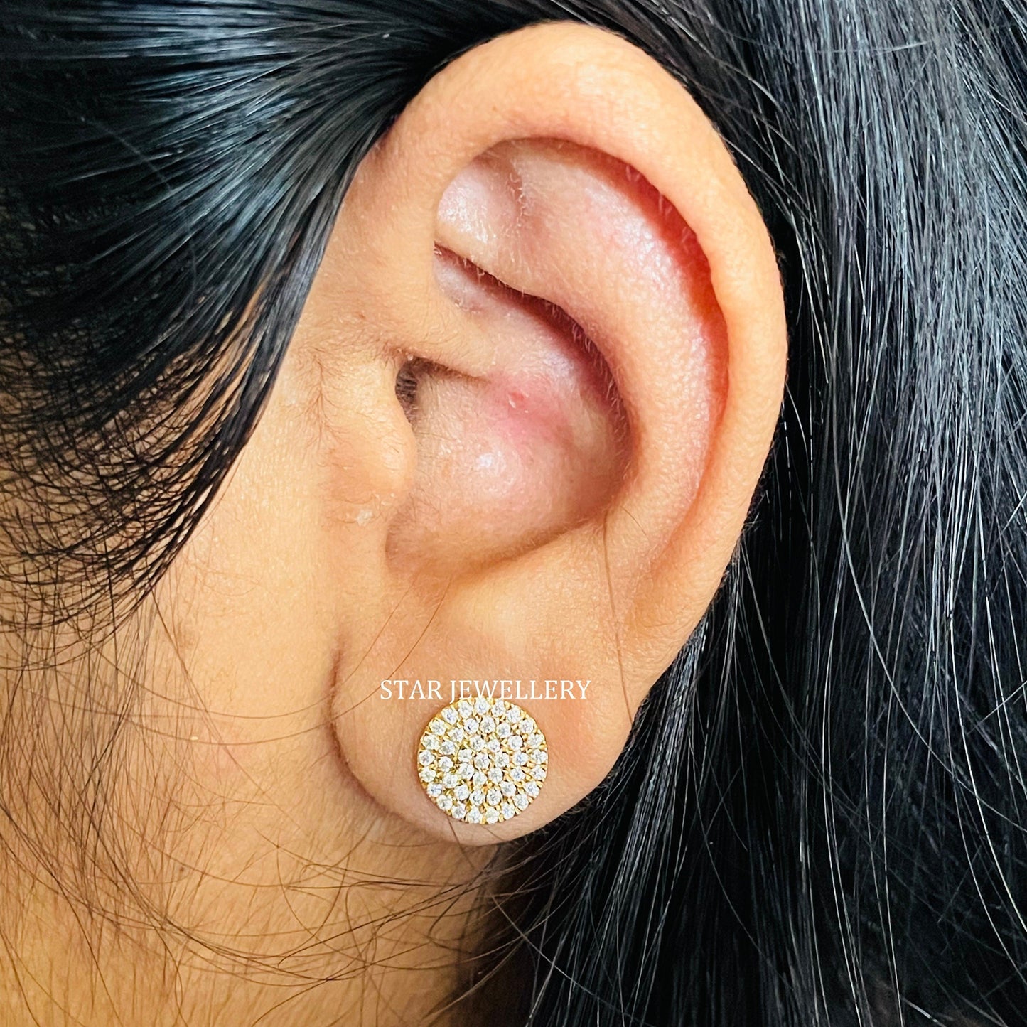 14K Solid Gold Pave Set Diamond Circle Earring