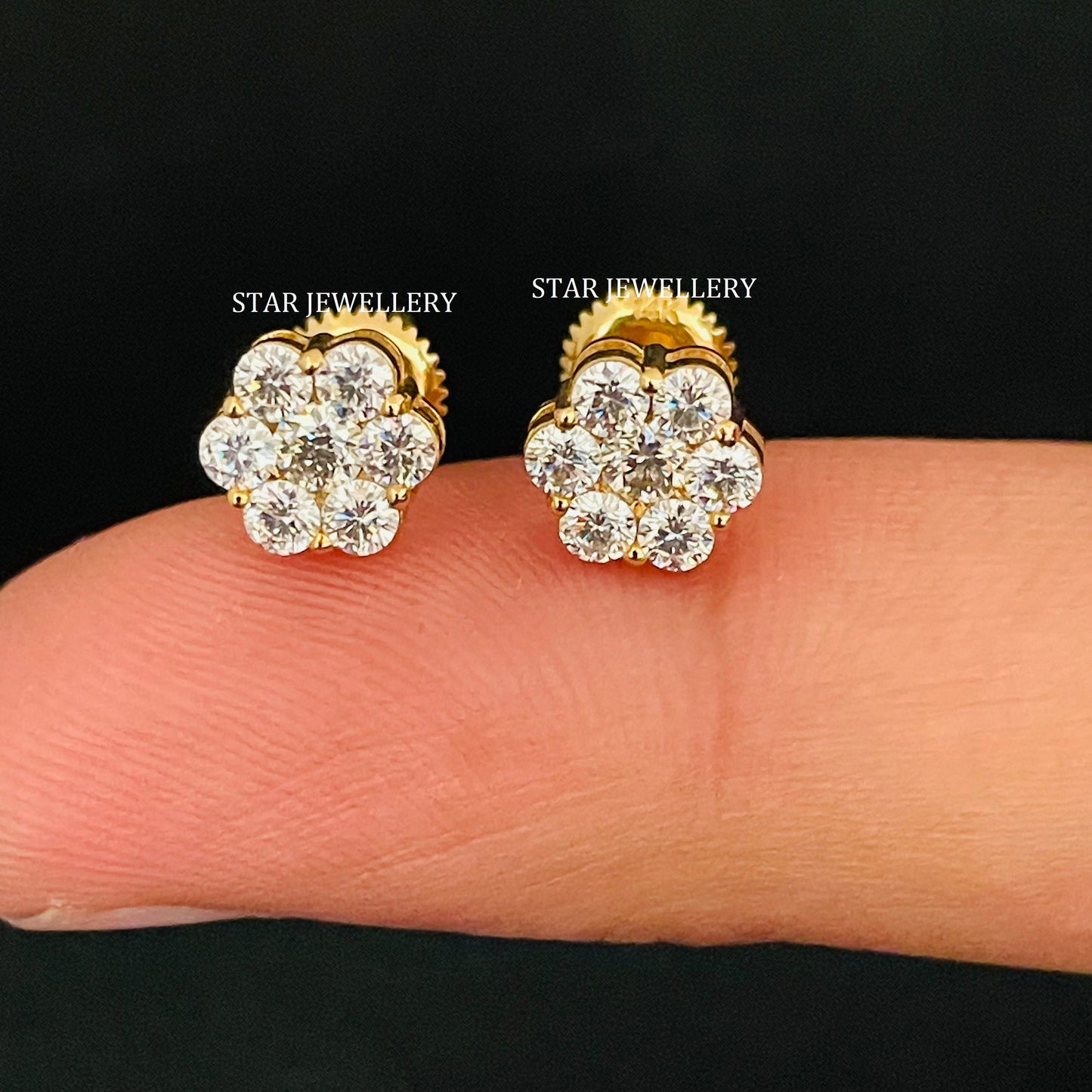 14K Solid Gold CVD Diamond Cluster Earring