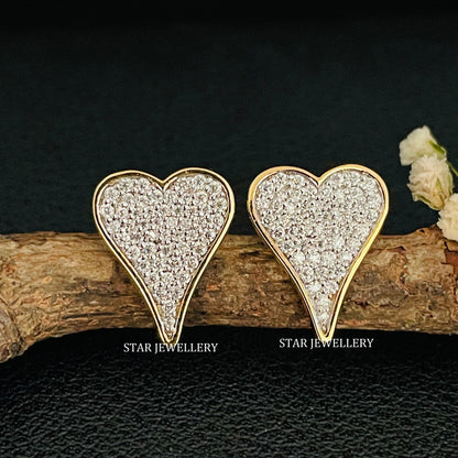 Natural Diamond Elongated Heart Solid Gold Earring