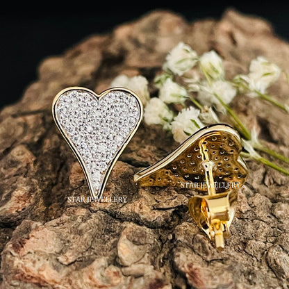 Natural Diamond Elongated Heart Solid Gold Earring