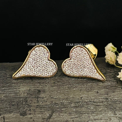 Natural Diamond Elongated Heart Solid Gold Earring