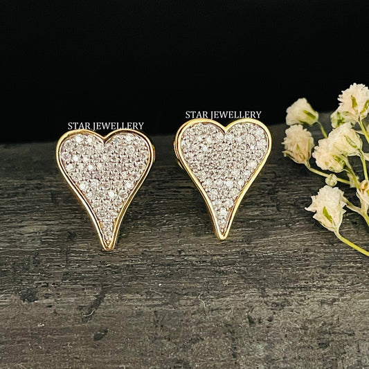 Natural Diamond Elongated Heart Solid Gold Earring