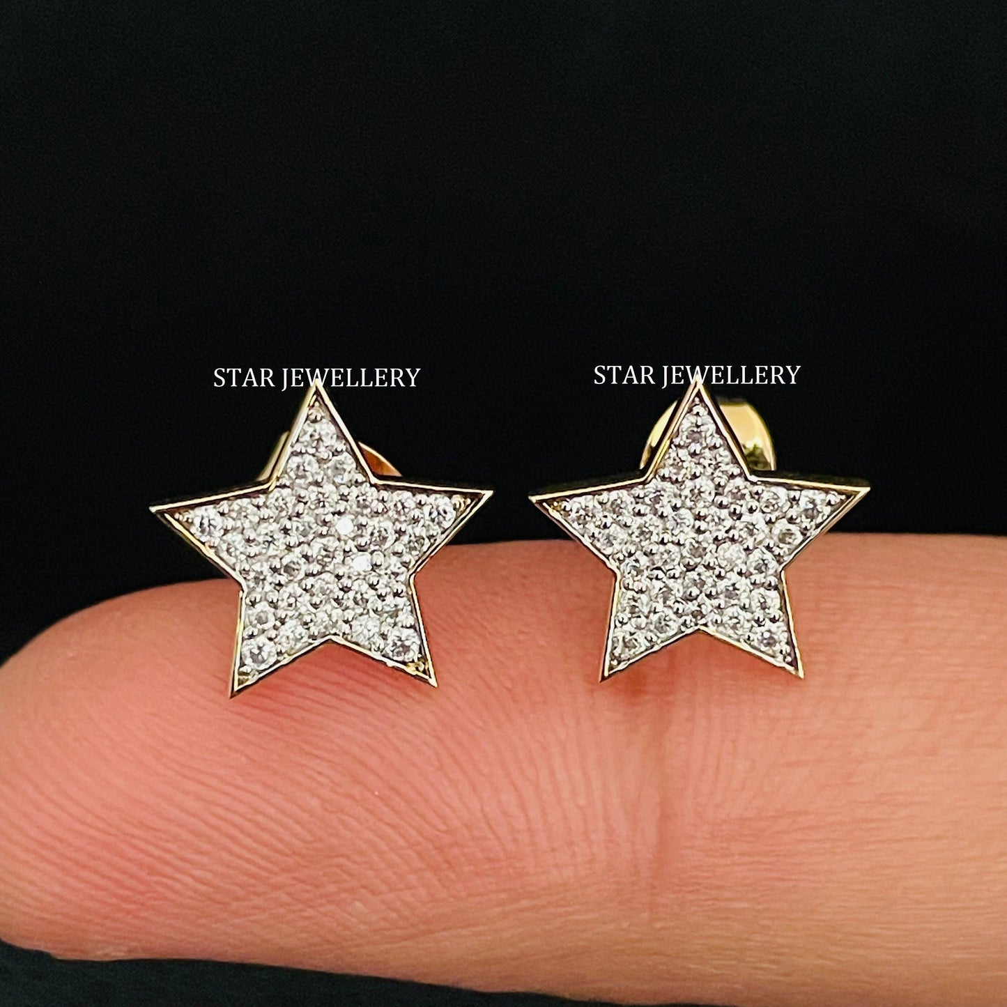 Natural Diamond Iced STAR Solid Gold Earring