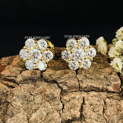 14K Gold Lab Grown Diamond Cluster Earring