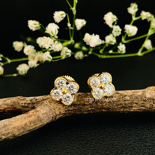 14K Solid Gold Four Stone Lab Grown Diamond Earring