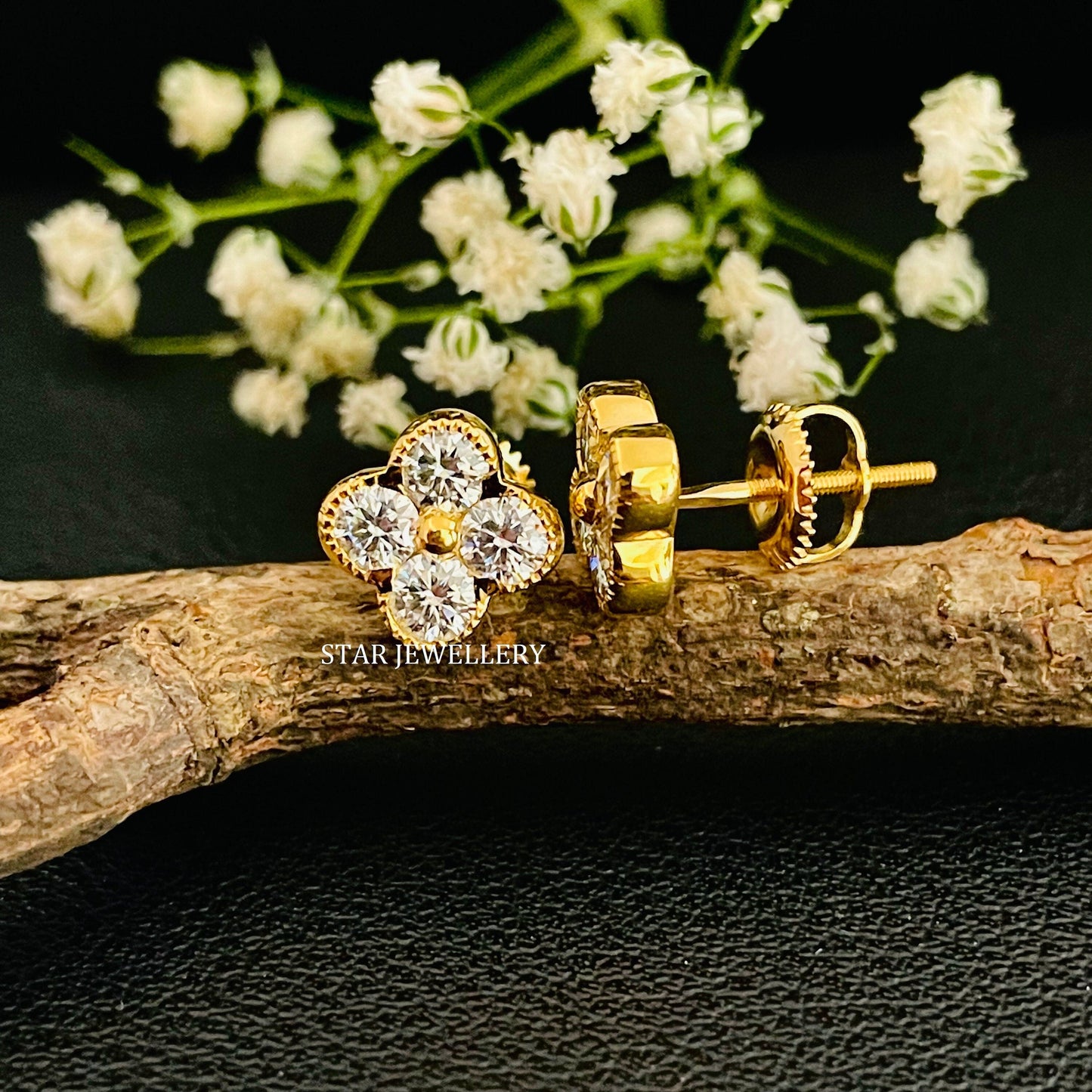 14K Solid Gold Four Stone Lab Diamond Earring