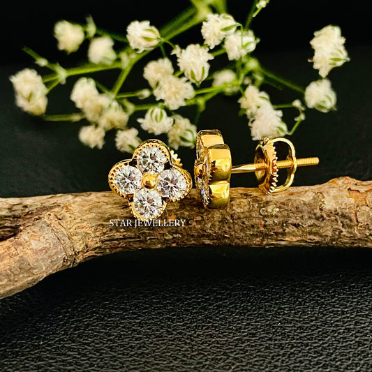 14K Solid Gold Four Stone Lab Diamond Earring