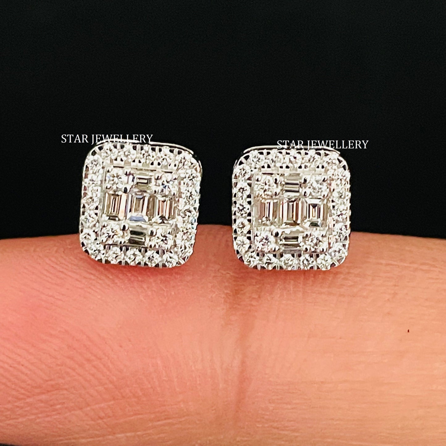 Emerald Shape Baguette Diamond Unisex Earrings