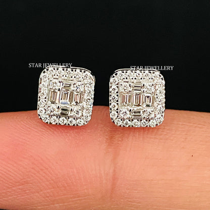 Emerald Shape Baguette Diamond Unisex Earrings