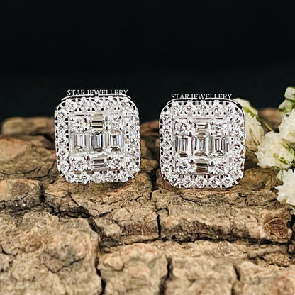 Emerald Shape Baguette Diamond Unisex Earrings