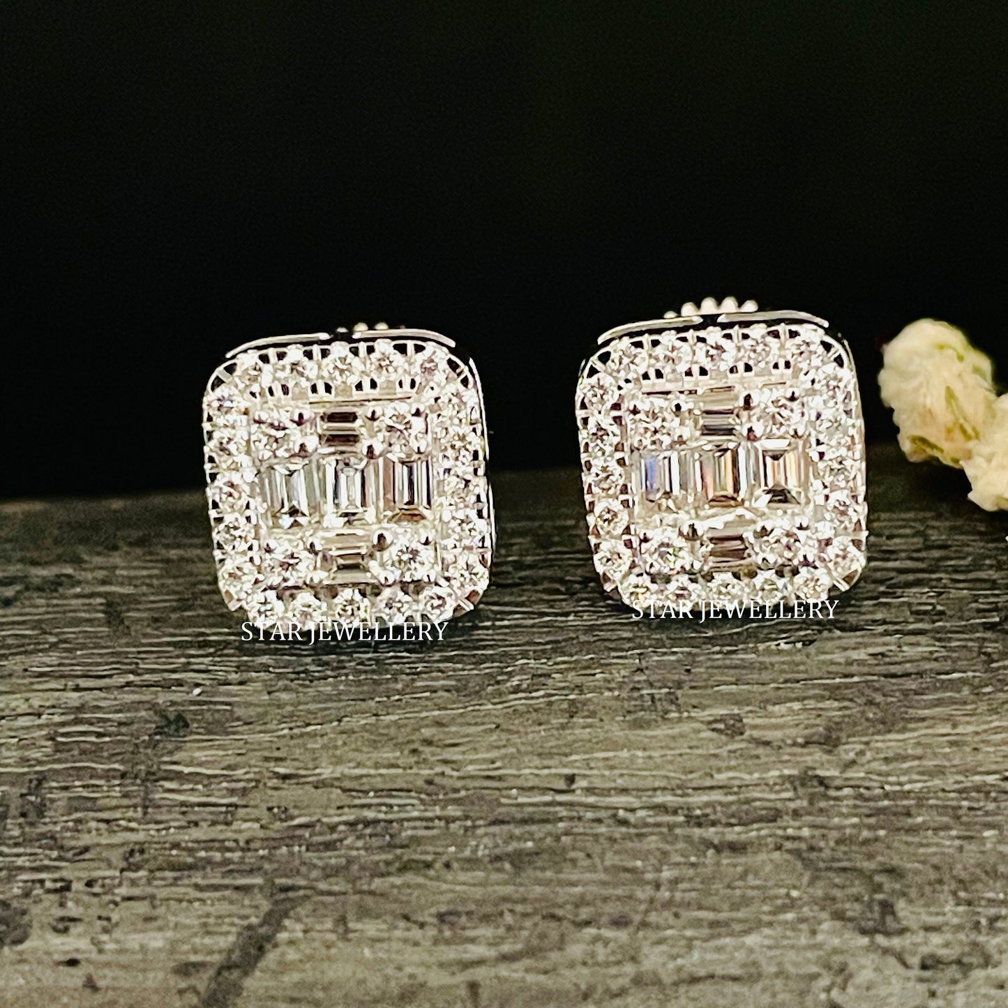 Emerald Shape Baguette Diamond Unisex Earrings