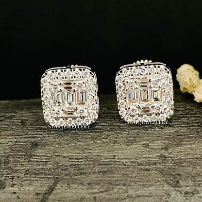 Emerald Shape Baguette Diamond Unisex Earrings