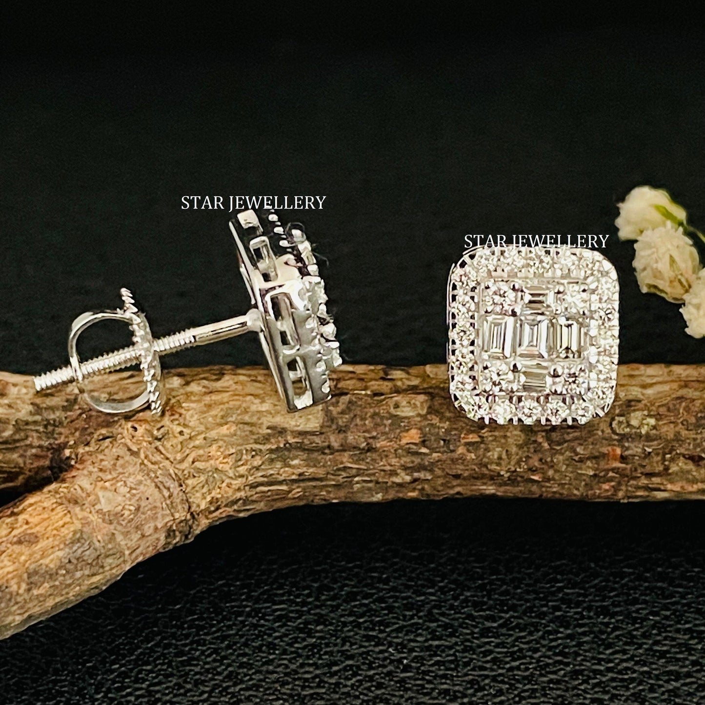 Emerald Shape Baguette Diamond Unisex Earrings