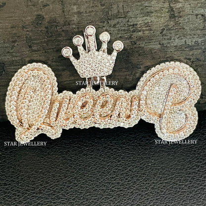 Custom Letter VVS Moissanite Icedout Queen Pendant for her
