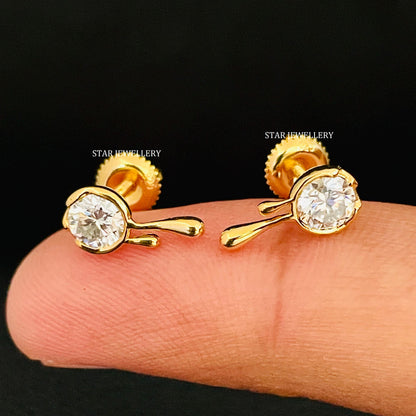 Solid Gold Lava Solitaire Diamond Earring