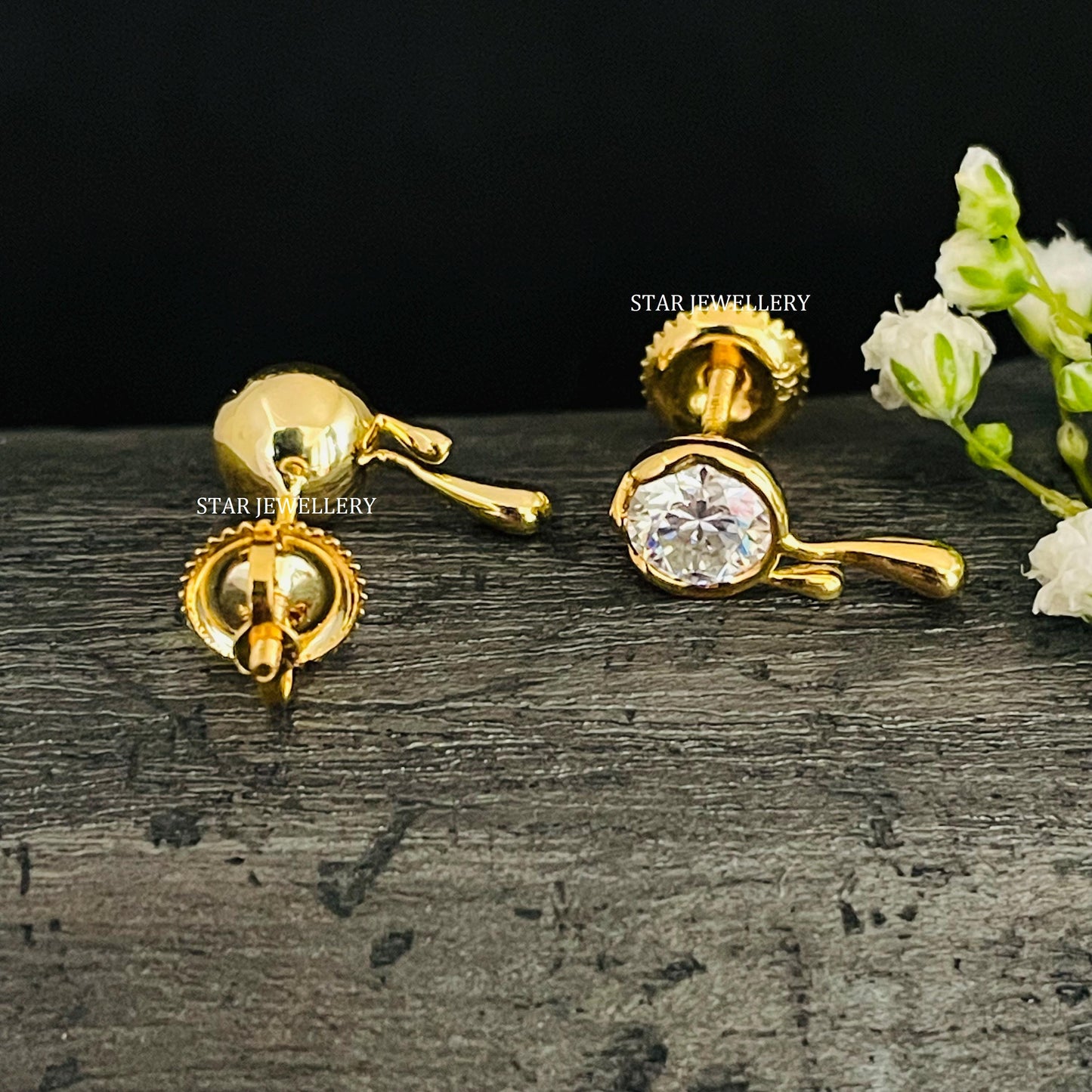 Solid Gold Lava Solitaire Diamond Earring