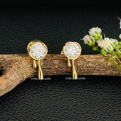 Solid Gold Lava Solitaire Diamond Earring