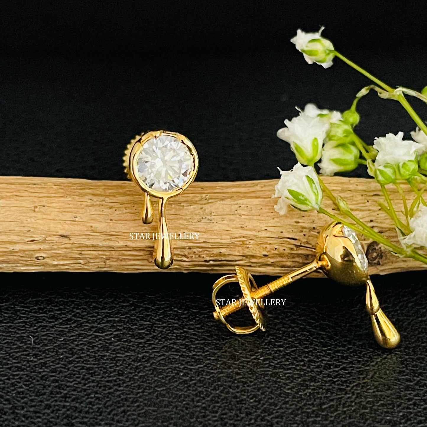 Solid Gold Lava Solitaire Diamond Earring