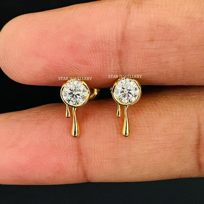 Solid Gold Lava Solitaire Diamond Earring