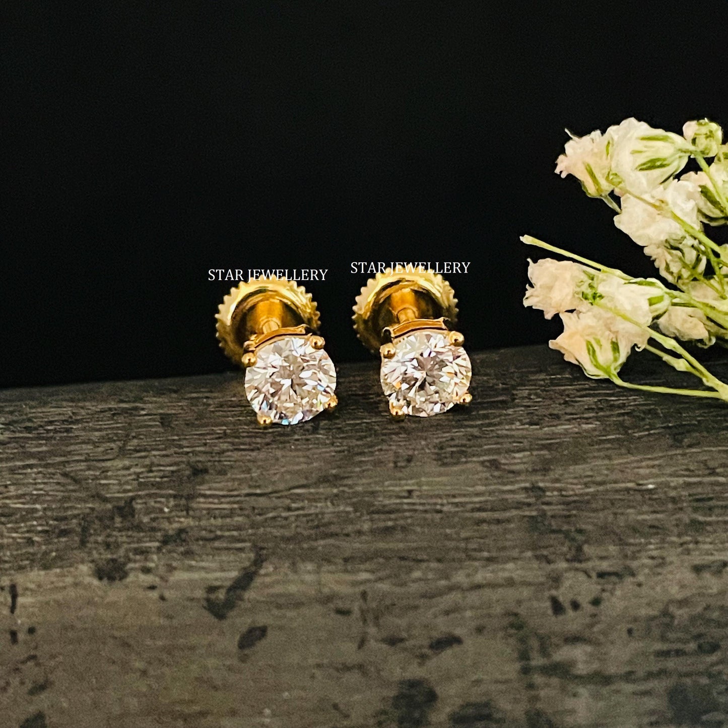 0.50 Ct CVD Diamond Solitaire Gold Earring
