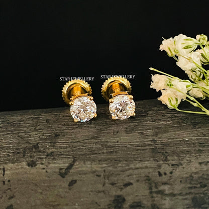 0.50 Ct CVD Diamond Solitaire Gold Earring