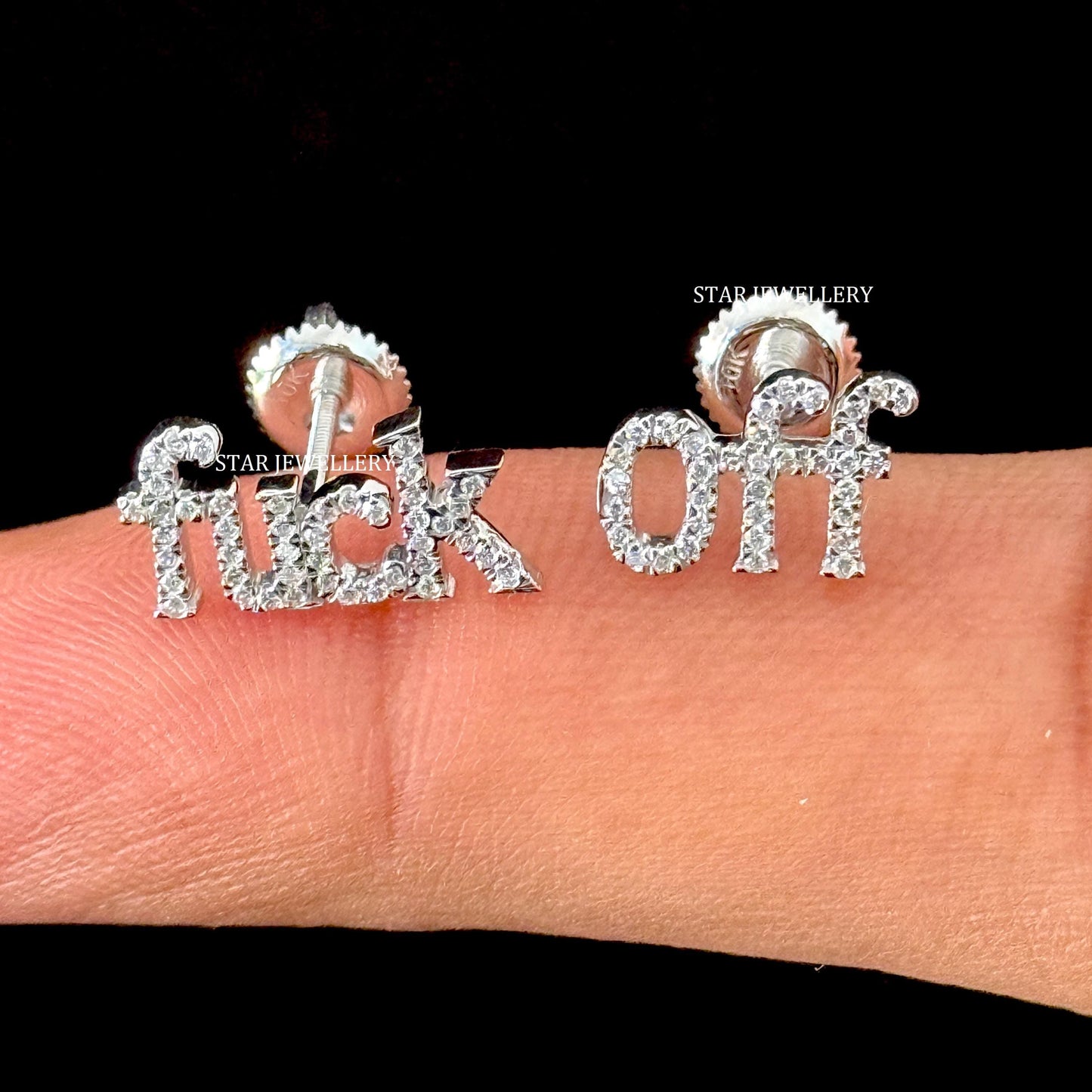 FUCK OFF Solid Gold Diamond Earring