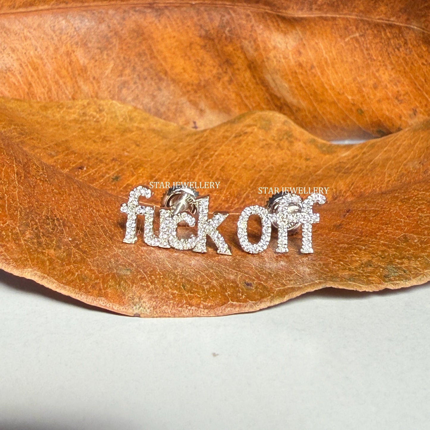 FUCK OFF Solid Gold Diamond Earring