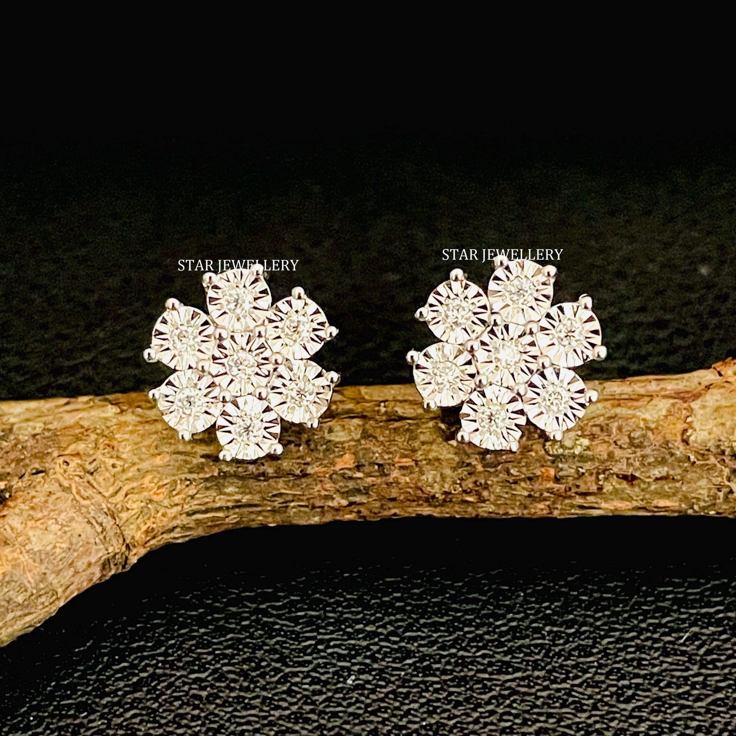 Natural Diamond Solid Gold Cluster Earring
