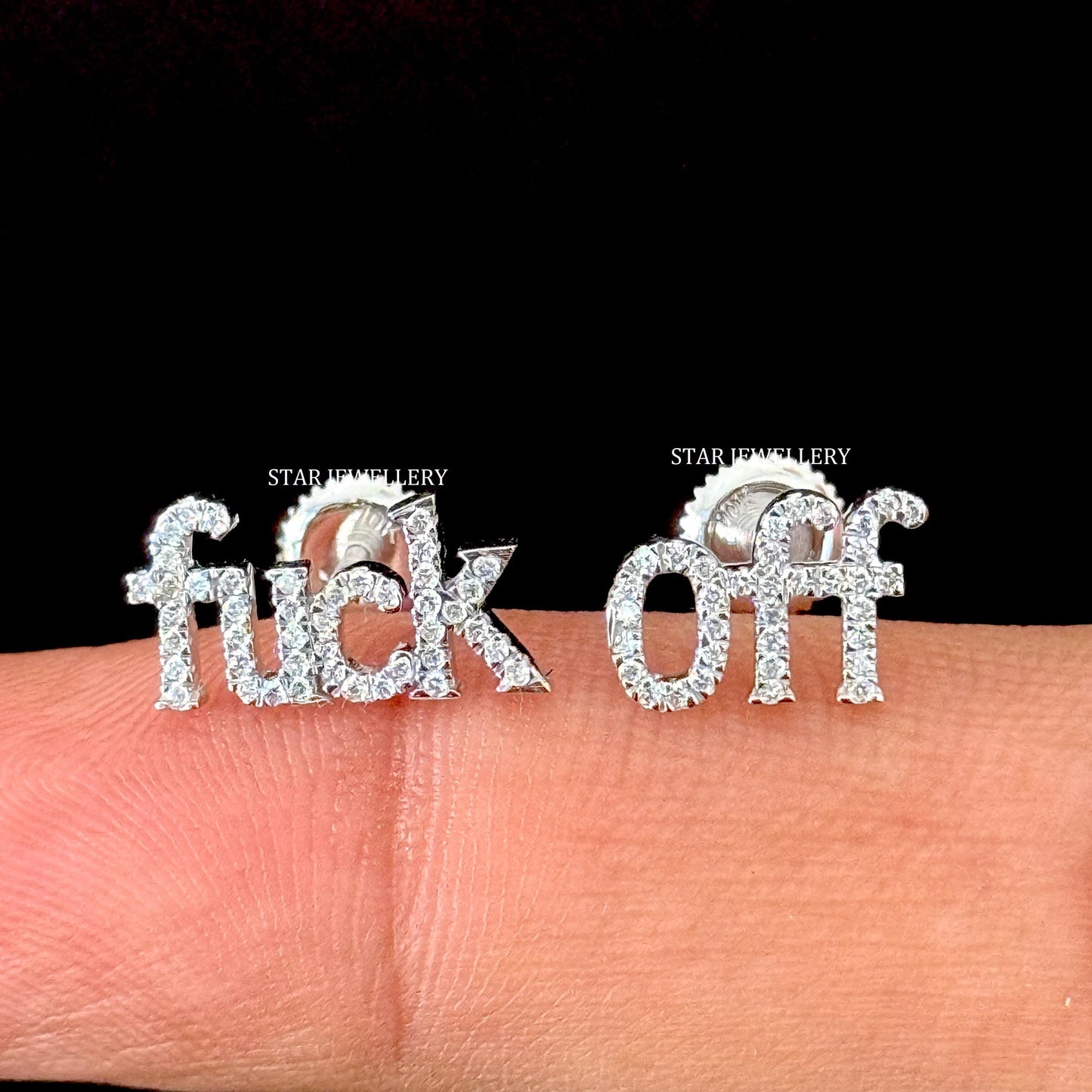 FUCK OFF Solid Gold Diamond Earring