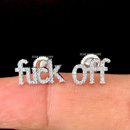 FUCK OFF Solid Gold Diamond Earring