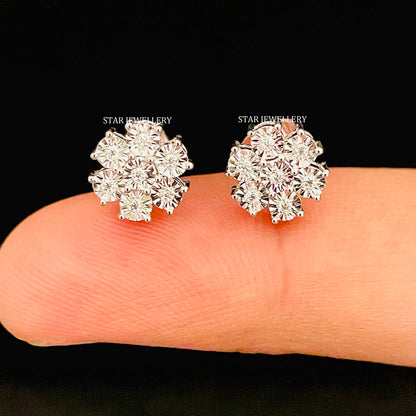 Natural Diamond Solid Gold Cluster Earring
