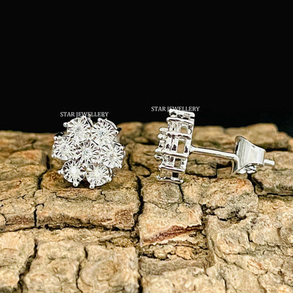 Natural Diamond Solid Gold Cluster Earring