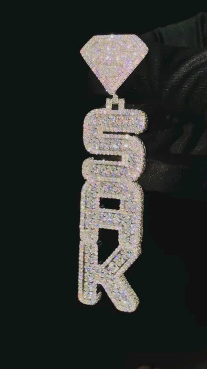 VVS Moissanite Icedout Vertical Letter Pendant