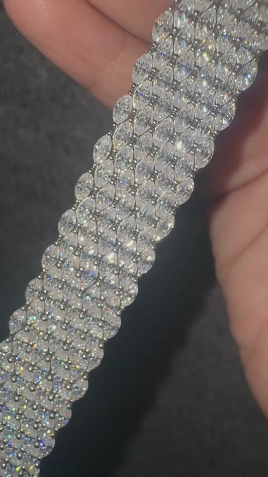 925 Sterling Silver Brilliant Marquise Cut VVS Moissanite 18 MM Unisex Bracelet